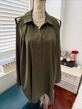 ASOS Olive Green Cold-Shoulder Button-Down Shirt